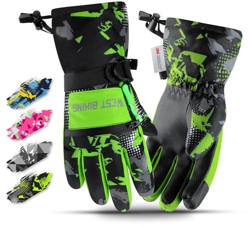 West Biking Winter Gloves for Boys and Girls, 3M Thinsulate Kids Winter Ski Gloves Suitable for Outdoor Activities, Cycling, and Snowboarding (Green, Medium)