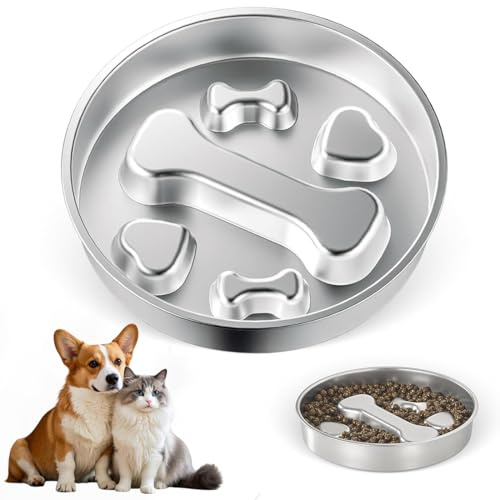 KIRZAX Ciotola per Cani Anti Ingozzamento Acciaio Inox, 22cm, Doppelseitig & Antiscivolo, Lavabile in Lavastoviglie, Per Cani Piccoli/Medi
