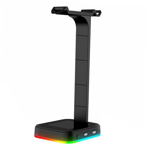 HOMSFOU Rgb LED Over Ear Headset Display Rack with Dual USB Ports Stable Desk Earphone Stand Anti-slip Headset Bracket for Gaming Headphone Storage Easy Installation Black Gaming Earphone