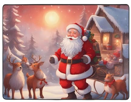 Qwvbn Rutschfeste Bodenmatte mit Weihnachtsmann-Aufdruck, 160 x 121,9 cm, Heimdekoration, weich und rutschfest, geeignet für Wohnzimmer, Hotels und Büros.