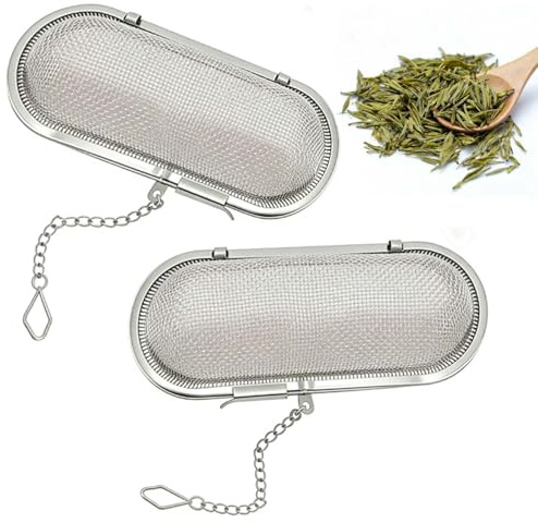Passoire à épices en deux parties pour la cuisine, passoire à herbes avec chaînette et crochet pour la suspendre au bord de la casserole, infuseur à thé en acier inoxydable