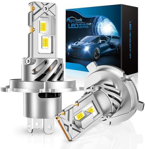 Sycreek H4 LED 32000LM 6500K Blanco Frío, Bombilla LED H4 con Ventilador de 20000 RPM, Faros para Coche con 600% de Luminosidad, Diseño Mini 1:1, Plug and Play