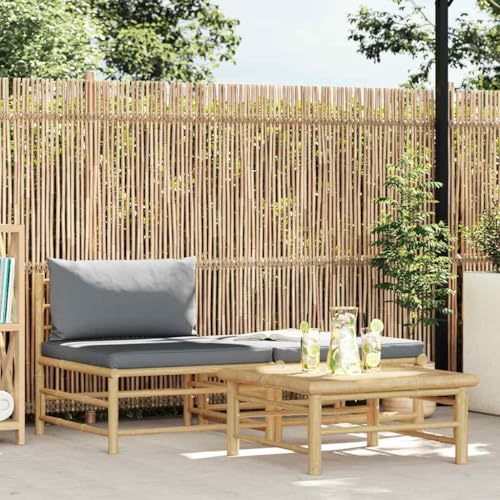 Owoxanthellate 3-TLG. Gartenlounge-Set aus Bambus 65 x 70 x 60 cm Dunkelgrau Modernes Design mit dicken Polstern Robust und Leicht für Terrasse Balkon Wintergarten