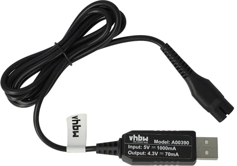 vhbw Ladekabel kompatibel mit Philips QT4000/13, QP2520/30, QP2520/20, QT4000/15, MG5750 Rasierer - Netzkabel, 12,4 cm