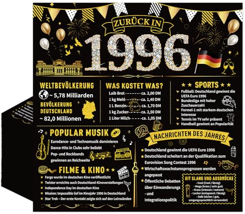 Yomover Servietten 30 Geburtstag Mann Frau, 50 Stück Deko 30 Geburtstag Papierservietten, Schwarz Gold Zurück in 1996 Tischdeko Party Servietten Für Männer Und Frauen