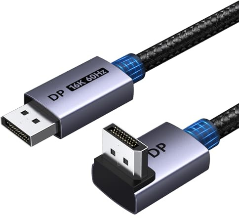 UGREEN 16K 90 Grad Winkel Displayport Kabel 2.1 16K 10K 60Hz 8K 120Hz (1M) | Unterstützt 16K 10K 60Hz 8K 120Hz 4K 240Hz 165Hz 144Hz 1080P 540Hz, 80Gbps mit HDR, FreeSync, G-Sync, DSC 1.2a, HDCP 2.2