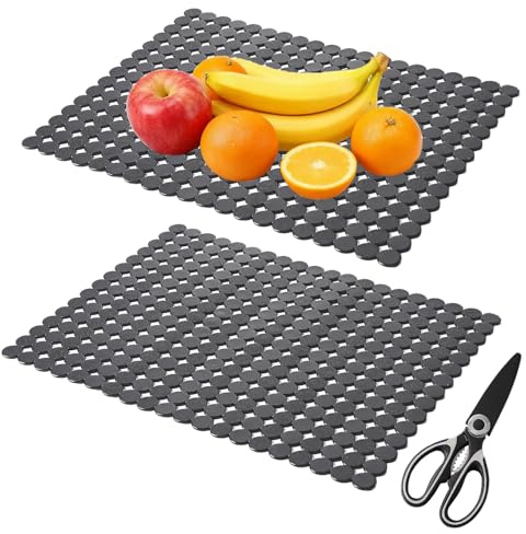 Spülbeckeneinlage, 2 Stück Spülbeckeneinlage für Küchenspüle, 30 x 40 cm Zuschneidbare Abtropfmatte Geschirr, Punktdesign, mit Schere, für Spülbecken, Geschirr, Glaswaren(Transluzentes Schwarz)