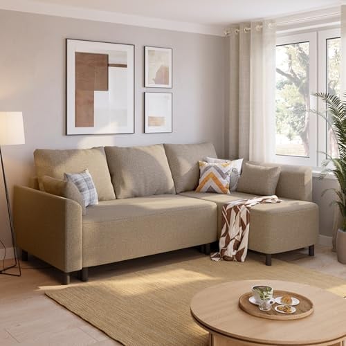 BROMARKT Ecksofa mit Schlaffunktion L Form Sofa mit Bettkasten Beige | Couch für Wohnzimmer 3 Sitzer Schlafsofa Eckcouch mit Stauraum Schlafcouch Wohnlandschaft 200 cm Breit Eckschlafsofa BONDI