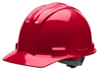 Bullard 3-Rib S51 Flat Front Cap Style Safety Hard Hat with 4-Point Ratchet Suspension and Cotton Brow Pad, Red