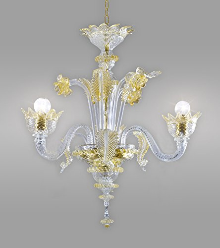 Muranese Kronleuchter aus Murano-Glas 3-armig gold