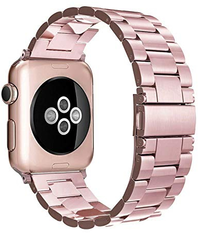 Simpeak Correa Compatible con iwatch 6/SE/5/4/3/2/1 38mm de Acero Inoxidable Reemplazo de Banda de la Muñeca con Metal Corchete, Oro Rosa