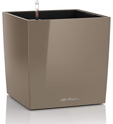 Lechuza – Pot de Fleurs d'Interieur – Premium Cube – Réserve d'Eau Intégrée – Coloris Taupe – 50 x 50 x 50 cm