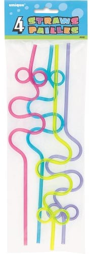 Unique Party 9122 - Pailles Folles en Plastique Gribouillis - Couleurs Assorties - Paquet de 4