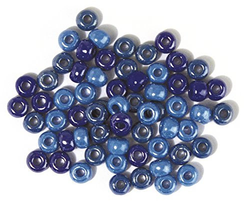 Rayher Assortiment de Perles en verre opaque, bleu ciel-turquoise-bleu, 1 pot, 55g, 5,4mm ø, gros trou 1,3mm ø, arts créatifs, décorations, macramé, bijoux-1441300