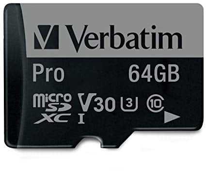 Verbatim Pro U3 Micro SDXC Speicherkarte mit Adapter, 64 GB, Datenspeicher für 4K Ultra HD Video-Aufnahmen, Micro SD Karte in schwarz, ideal für Action-Cams, Camcorder, Smartphones und Tablets