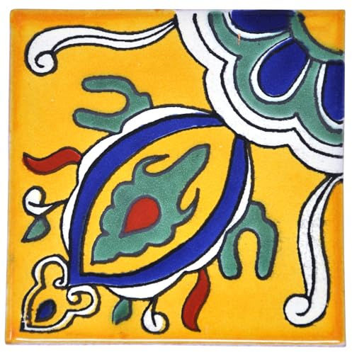 Tumia LAC Piastrelle Ceramica Messicane Talavera - Orlando Artigianali Piastrelle Cucina, Bagno, Sottopentola e Fai-da-Te, Decorativo stile Mediterraneo - Pacco da 25