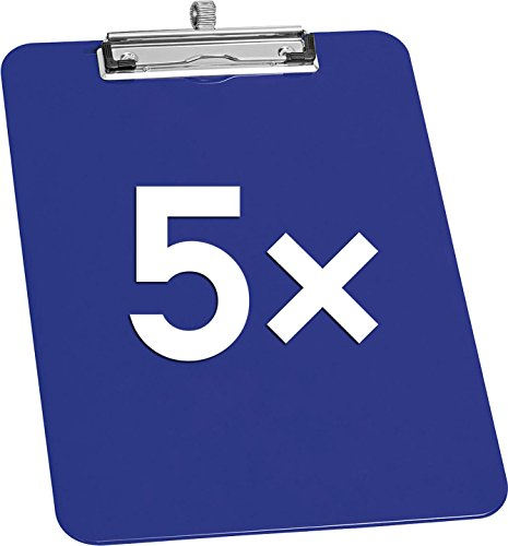 WEDO Klemmbrett A4, Kunststoff, mit Stabiler Metallklemme und Stiftehalter (blau / 5er Pack)