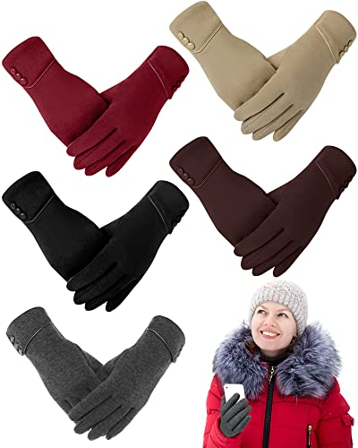Sumind 2 Paar Damen Winter Handschuhe Warmer Plüsch Handschuh Gefüttert Winddicht Handschuhe für Damen und Mädchen (Schwarz, Grau)
