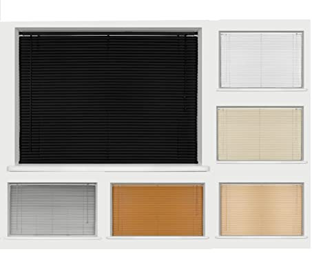 Ruby Deals PVC Window Venetian Blind Blinds Easy Fit Curtains Trimmable Fittings Windows Treatment Shutters Twist Open Close (Black-PVC, 75cm wide (29.5) x 213cm,)