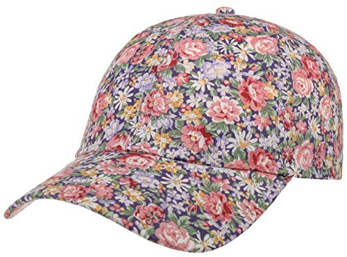 Lipodo Allover Flowers Cap Damen - Damencap aus Baumwolle - Mütze mit Blumenprint - Klettverschluss größenverstellbar (One Size 54-59 cm) - Baseballcap Frühjahr/Sommer dunkelblau-Altrosa One Size