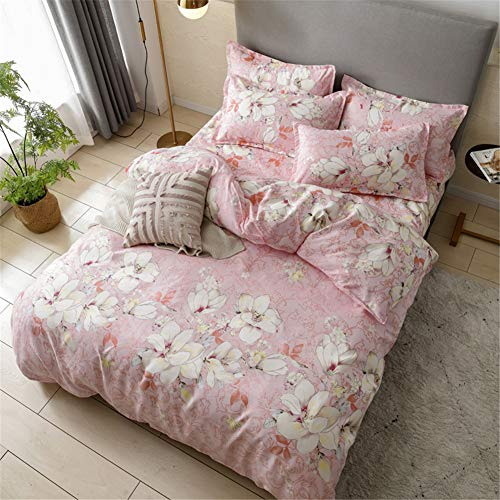 Odot Set Copripiumino, Stampato Lenzuolo Piatto 4 Pezzi Set di Biancheria da Letto Poliestere e Federa Set di Biancheria da Letto Morbida e Traspirante (200x230cm,Rosa)