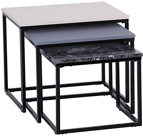 HOMCOM 3er Set Couchtisch Stapeltisch Beistelltisch Kaffeetisch Metallfuß MDF 3 Farben 55 x 40 x 45 cm/48 x 37 x 40 cm/41 x 34 x 35 cm