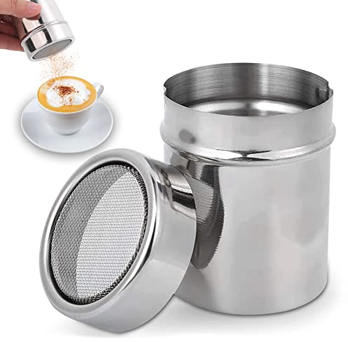 Polvo de acero inoxidable Coctelera, Espolvoreador de Acero Inoxidable con Rejilla de Tela metálica, azucarero de cocina con parte funcional de malla, Agitador Tamiz en Espolvorear Harina Fina