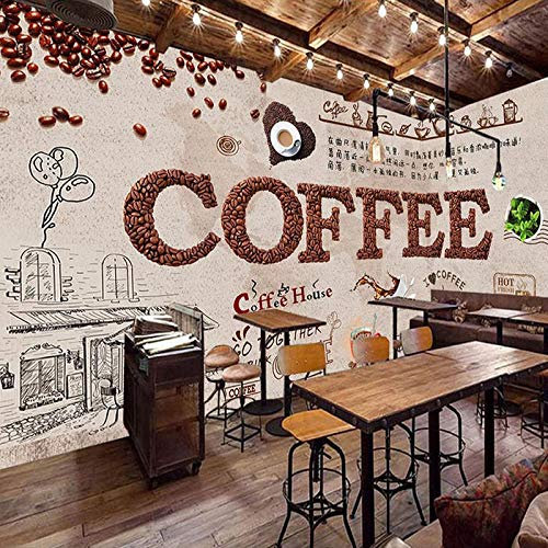 Brauch 3D-Tapete Handgemalte Kaffee-Restaurant-Bar Im Europäischen Stil Milk Tea Shop Hintergrund Tapeten Tapeten,350 * 256Cm