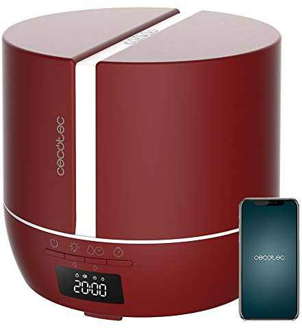 Cecotec Difusor de aromas PureAroma 550 Connected Garnet. Capacidad 500ml, Pantalla LED, Altavoz, Control por bluetooth, App, Temporizador 12h, 3 Modos de funcionamiento, Cobertura 30m2