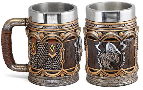 GuoShuang Cool Viking Beer Mug,Nordic Decor Tankard Viking Gifts For Men Nordic viking worrior rune Beer Coffee Cup Caneca Mug