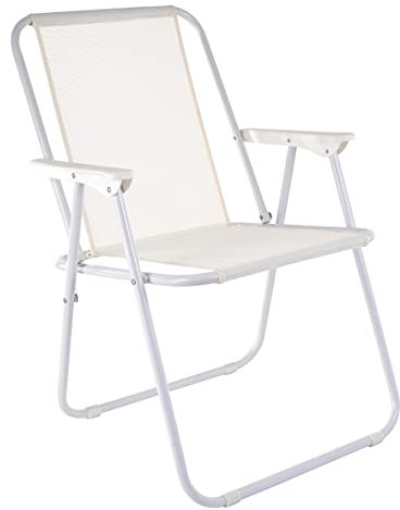 Baroni Home Sedia Pieghevole da Mare, Sedia Campeggio, Giardino, Spiaggia, Piscina, Sedia da Esterno Pieghevole Colorata, Colore Bianco 52x44x76 cm