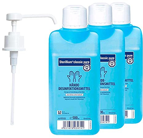 Medicalcorner24 Bode Sterillium Classic Pure Händedesinfektionsmittel, 3x 500ml, inkl. 1x Bode Dosierpumpe für 500ml Flaschen