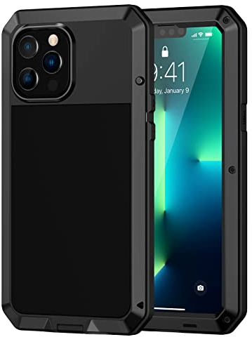 Lanhiem für iPhone 13 Pro Max Hülle (6.7), iPhone 13 Pro Max Case 360 Grad Outdoor Schutzhülle Stoßfest Metall Ganzkörper Panzerhülle Staubdicht Heavy Duty Case mit Eingebautem Displayschutz, Schwarz