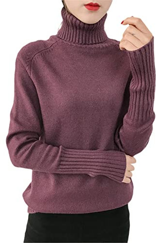JJzex Maglione in cashmere da donna, con collo alto e maniche lunghe, ideale per autunno e inverno, viola., L