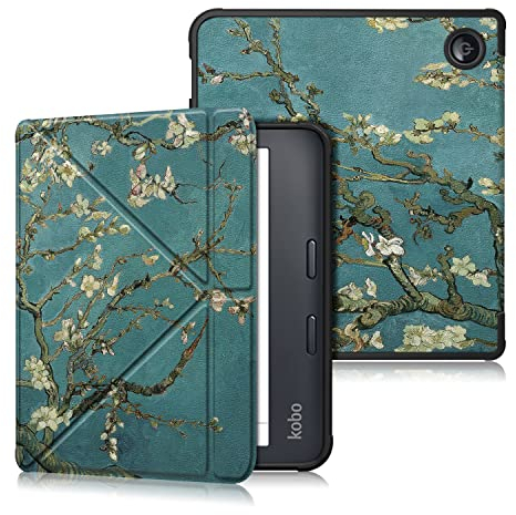 DINGGUAGUA Coque kobo Libra Colour 7 inch TPU Coque Étui kobo Libra 2 Liseuse eBook Housse avec Support Pliant Housse Protection Coque,Fleur