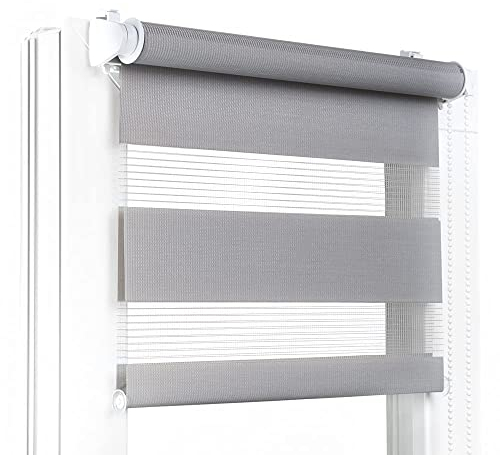 Fenster DEKOR - Rollos für Fenster Grau - Klemmfix Rollo ohne Bohren 120 x 130 cm - Doppelrollo mit einer breiten Auswahl an Größen und Farben - Blickdichte Rollos, einfach zu montieren