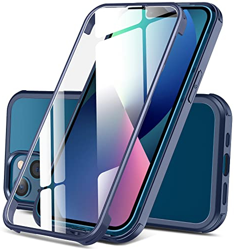 DOSNTO Doppelseitig Durchsichtig Hülle für iPhone 13 (6.1''), 360 Grad Ganzkörper Stoßfeste Fallschutz Transparent Handyhülle Eingebauter Gehärtetem Glas Displayschutzfolie, Blau