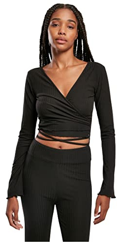 Urban Classics Damen Ladies Cropped Rib Wrapped Longsleeve Black, L