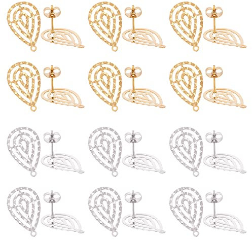 UNICRAFTALE 24 Stück 2 Farben Böhmischer Stil 304 Edelstahl Ohrstecker Zubehör Stift 0.7 mm Tropfen Ohrstecker Mit Schlaufe Für Schmuckherstellung Loch 1 mm Goldene Edelstahlfarbe