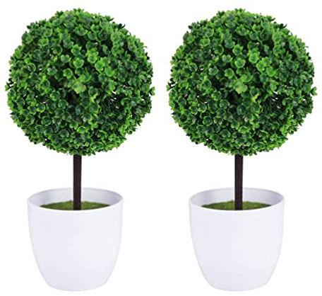 SEWACC 2 Uds Bola Topiario Artificial En Maceta Mini Planta De Boj En Maceta Faux Greenery Simulación Falsa Planta Verde para Mesa De Oficina Tienda Decoración De Fiesta
