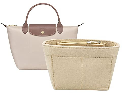 Lckaey Y012 Taschen-Organizer für Le-Pliage-Tasche, Beige, Doppel-Mini