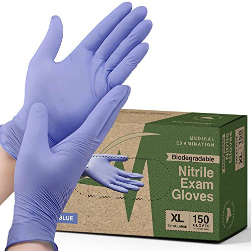 FifthPulse Biodegradable Disposable Medical Gloves X Large - 150 Count - Violet Blue Nitrile Gloves - Powder & Latex Free Medical Exam Gloves - Surgical & Dental Grade With Tips