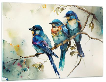 Wandbilder Dekoration Wohnzimmer Vögel Natur Aquarell Bilder auf Glas 120x80cm Glasbild Schlafzimmer Küche Deko Wand Kunstdruck Art Groß XXL Wanddeko Bild im Glas Modern Wall Decor GAA120x80-5675