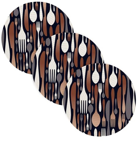 3 Pcs Trivet Runner for Hot Pots and Pans 15in Cotton Thread Weave Heat Resistant Pot Holders for Hot Pot Kitchen Decor Copper Cutlery Pattern Restaurant Utensil