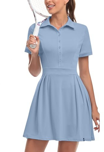 Soneven Robe de Tennis pour Femme avec Pantalon - sans Manches - Ligne A - Robe d'été - Robe de Golf pour Le Sport, Le Tennis, Le Golf, Le Baseball, Bleu, L