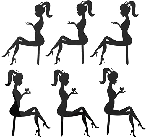 Tagtight 6 Stück High Heel Girl Cake Topper, Hoher Absatz Silhouette Muster Mädchen Geburtstag Kuchen, Kuchen Topper für Mädchen Lady, High Heel Girl Cake Topper (Schwarz)