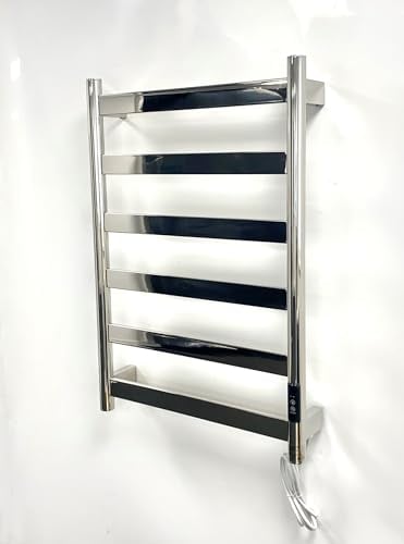 Manissa FALA Electric Stainless Steel Flat Tube Towel Rail 700mm High With Timer Mirror Polished Finish Energy Efficient (500mm x 700mm Stainless Steel)