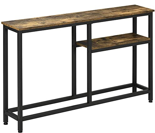 HOMCOM Konsolentisch, schmaler Flurtisch mit 2 Ablagen, 120 x 23 x 75 cm, Beistelltisch, Sofatisch für Eingang, Flur, Wohnzimmer, Schlafzimmer, Braun