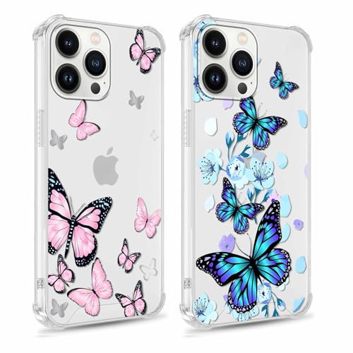 Yoedge 2 Pack Clear Phone Case Compatible with iPhone 13 Pro Max 6.7, Transparent Silicone with Butterfly Aesthetics Pattern, Shockproof Bumper Protector Matte Cover for iPhone 13 Pro Max, Girls