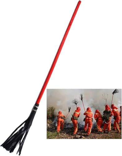 YJFENG Extinguishing Fire Tools, Fire Fighting Equipment, Rubber Whip Fight The Fire Broom Mop Poplar Handle for Forest, Gardens,Red,1.5M